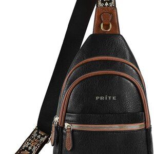 Leather Crossbody Sling Bag for Women - Travel Fanny Pack Chest Purse